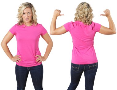 Female with blank pink shirt clipart