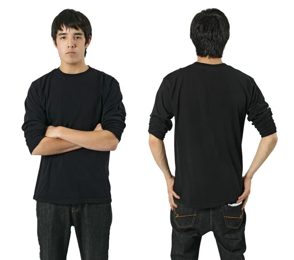 Male with blank black shirt — Stock Photo, Image