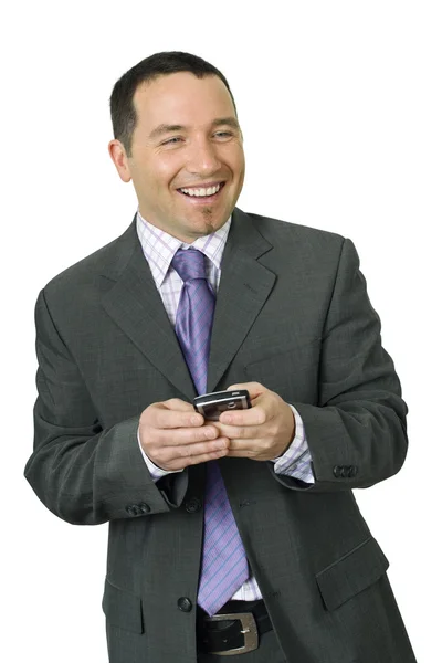 Lachende zakenman met pda — Stockfoto