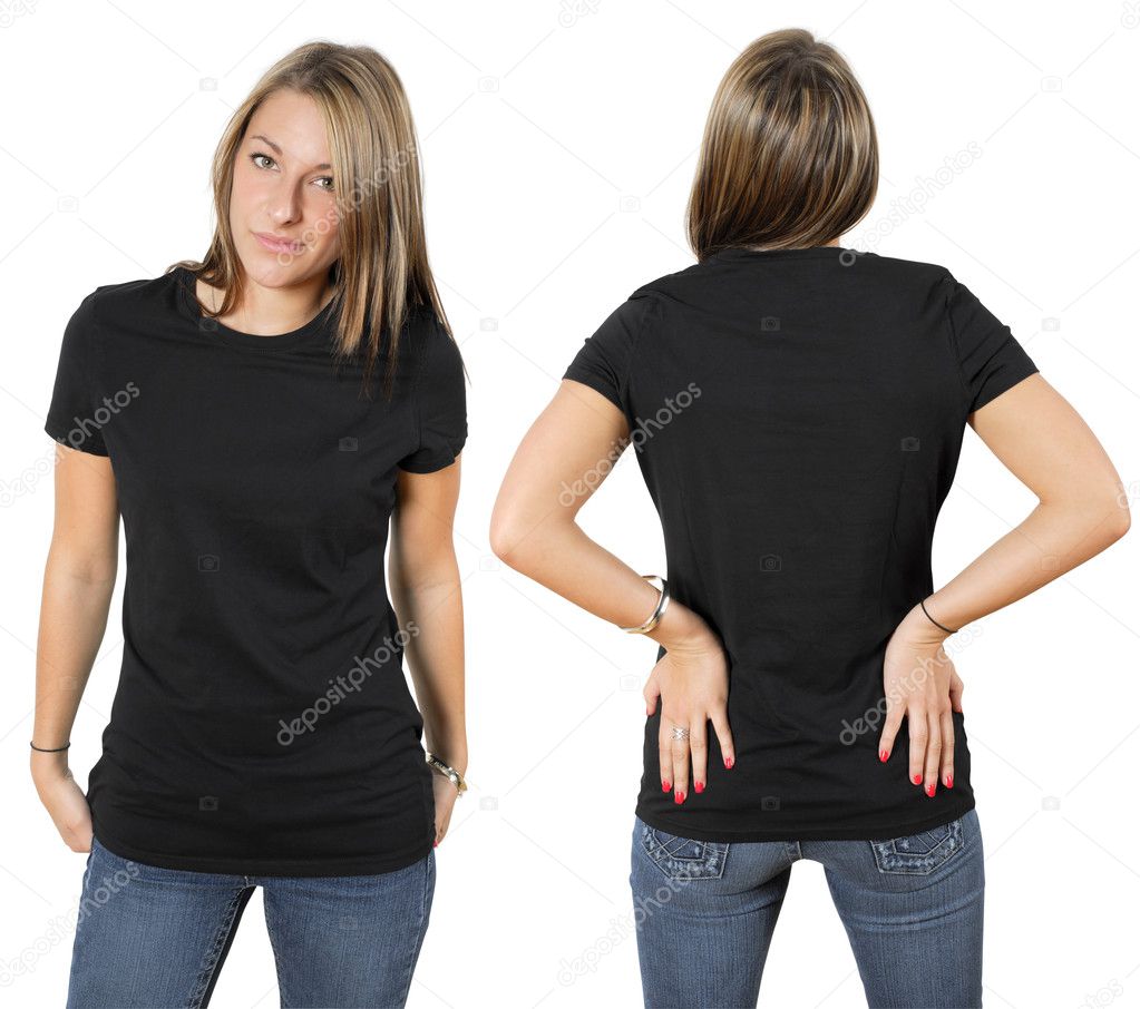 Female wearing blank black shirt