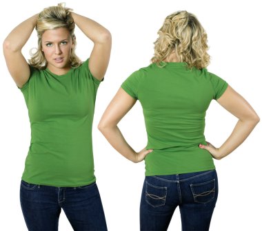 Blond female with blank green shirt clipart