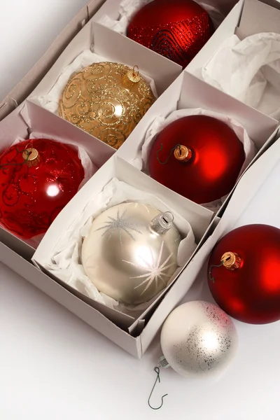 Christmas balls in a box — Stock Photo, Image