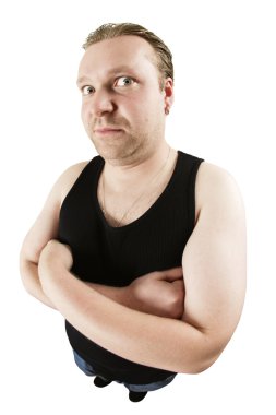 Paranoid man with arms crossed clipart