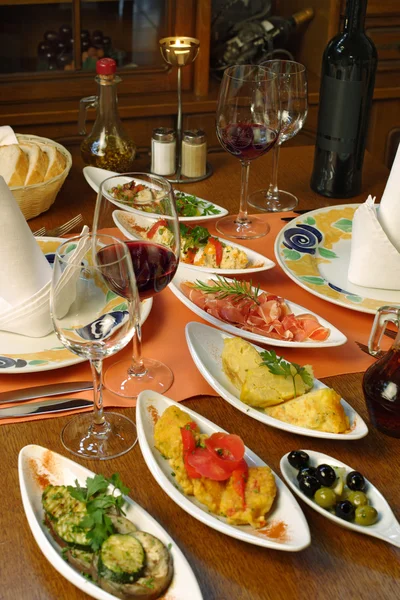 Table setting of Spanish tapas — Stock Photo, Image