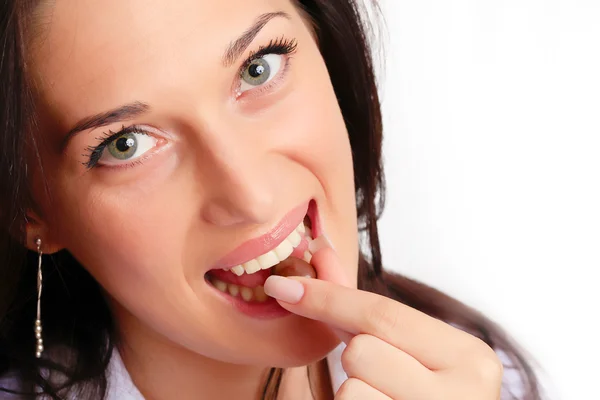Lady tasting a candy — Stock Photo, Image