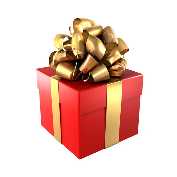 Красный подарок с золотой лентой — стоковое фото