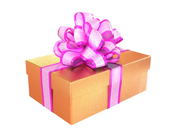 stock image Yellow gift with a pink ribbon