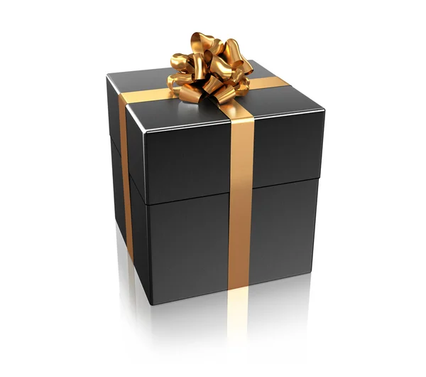 Black gift with the golden ribbon — Stock Photo, Image