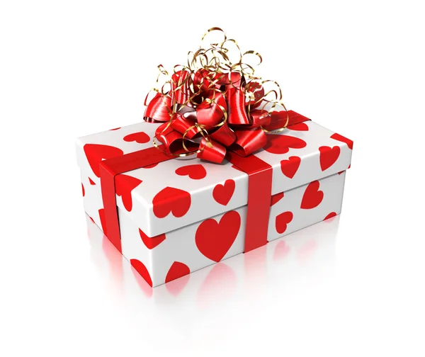 White gift with hearts — Stock Photo, Image