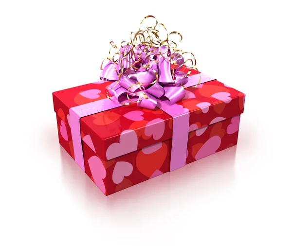 Red gift with pink ribbon — Stock Photo, Image