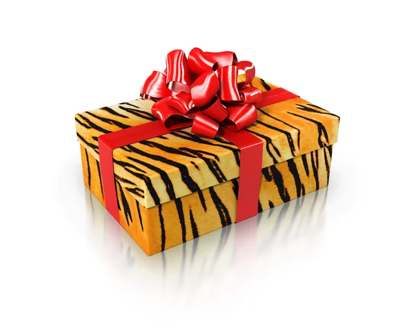 Gift tiger with red ribbon — Stock Photo, Image
