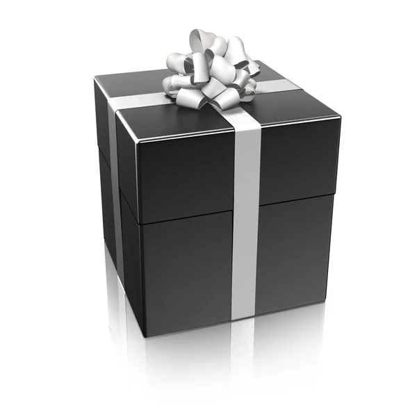 Black gift with a white ribbon — Stock Photo, Image