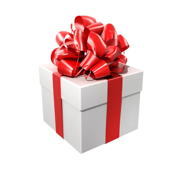 Kırmızı kurdele ile beyaz hediye — Stok fotoğraf