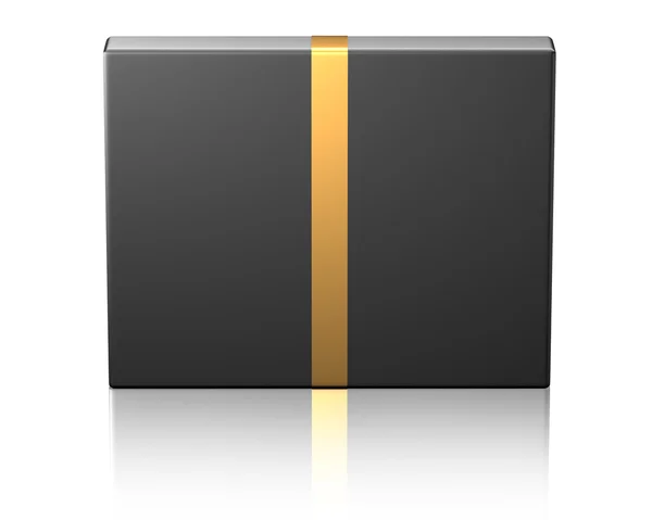 Black box with golden ribbon — Stock Photo, Image