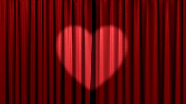 Cortina vermelha com holofotes como coração — Fotografia de Stock