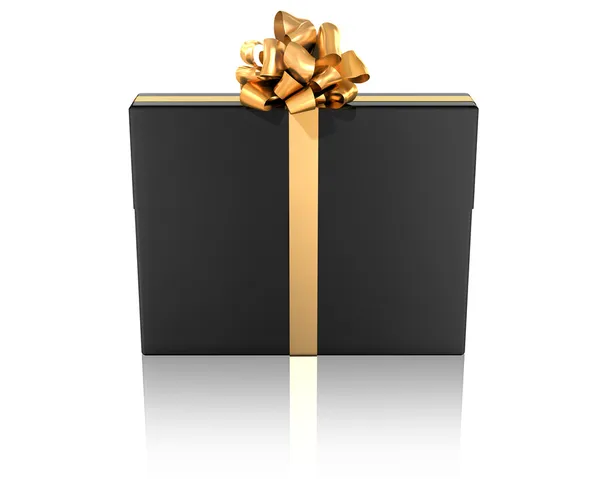Black gift with golden ribbon — Stock Photo, Image