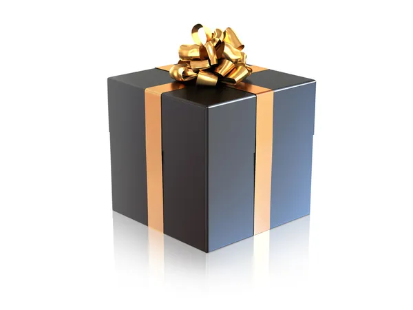 Черный подарок с золотой лентой — стоковое фото
