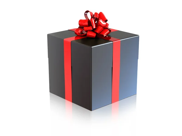 Black gift with red ribbon — Stockfoto