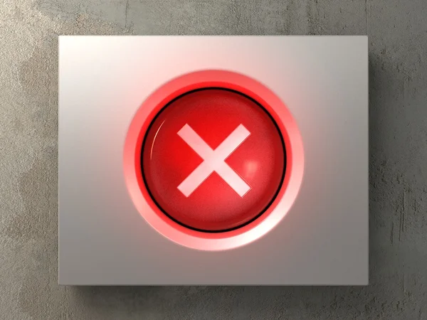 Pulsado botón rojo con signo de cruz —  Fotos de Stock