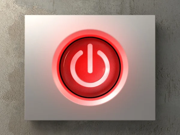 Stock image A pushed red button with the power sign