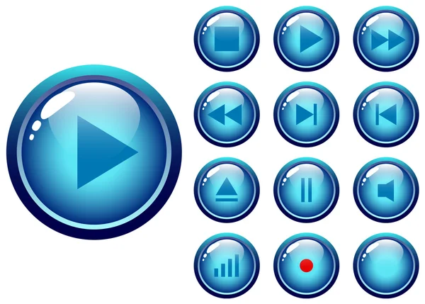 Błyszczący przyciski sterowania audio-video nośników — Wektor stockowy