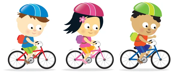 骑自行车的孩子们 — 图库矢量图片