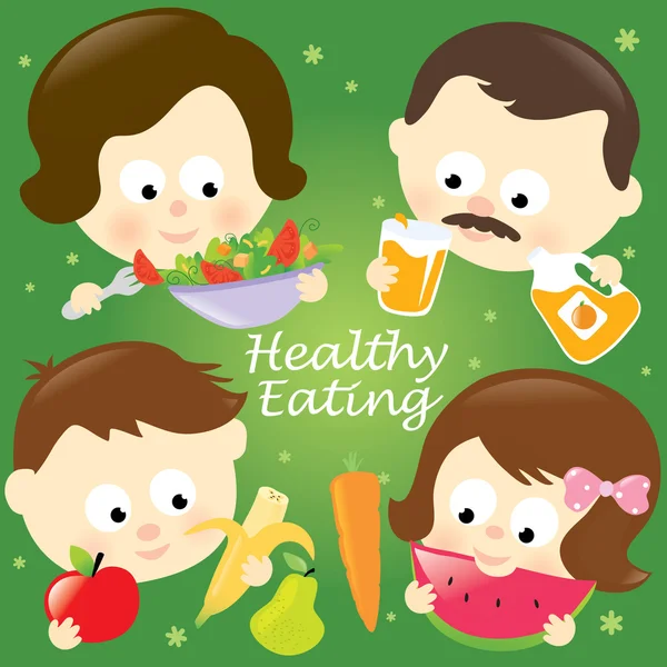 Hälsosamt ätande familj — Stock vektor