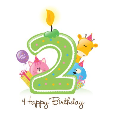 Happy Birthday Candle and Animals clipart