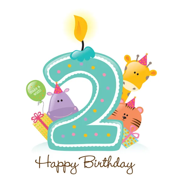 Glückwunsch zum Geburtstag Kerze und Tiere — Stockvektor