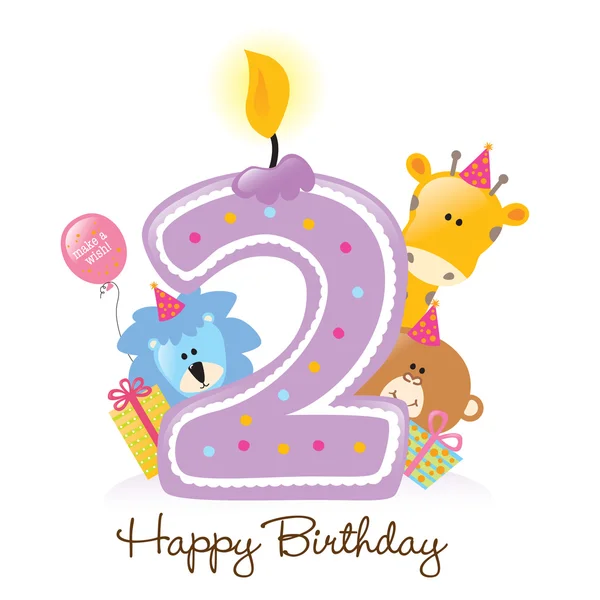 Χαρούμενα γενέθλια κερί και ζώα — Διανυσματικό Αρχείο