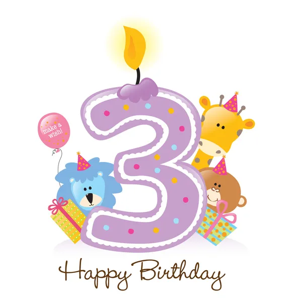 Birthday Candle and Animals — Stock Vector