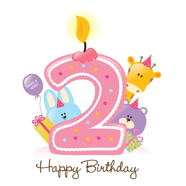 Happy Birthday Candle and Animals — Stock Vector