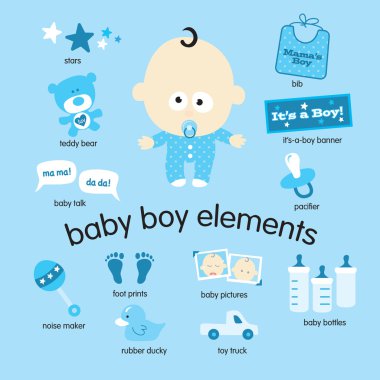 Baby boy elements set clipart