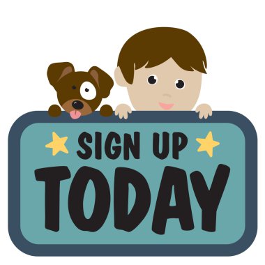 Boy and dog holding sign clipart