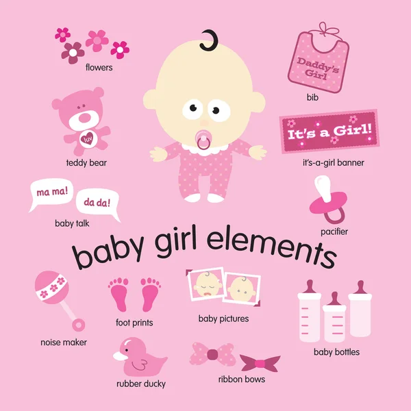 Baby flicka element set — Stock vektor