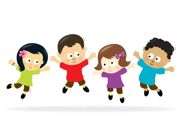 Enfants sautant multi-ethnique — Image vectorielle