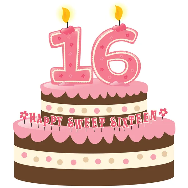 Γλυκό δεκαέξι γενέθλια τούρτα — Διανυσματικό Αρχείο