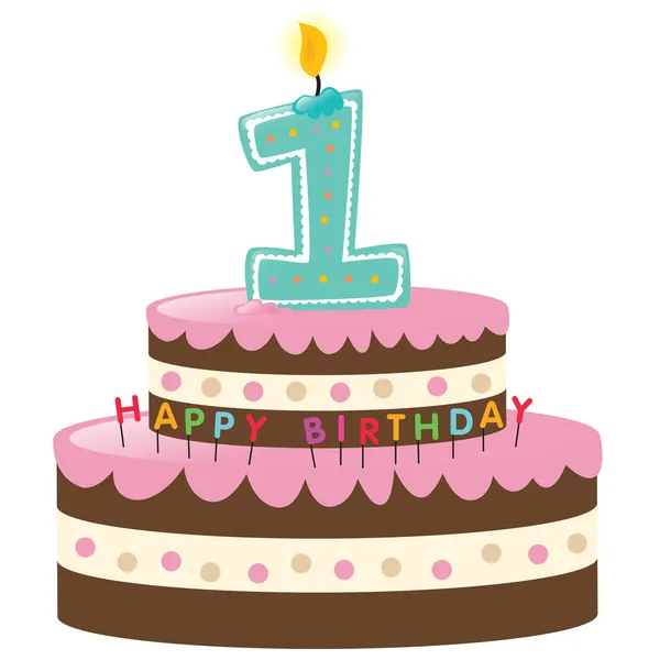 Pierwszy tort urodzinowy z świeca — Wektor stockowy