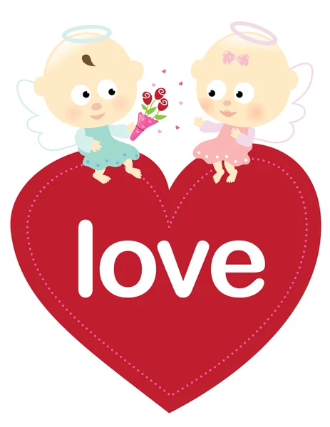 Angels sitting on a heart — Stock Vector