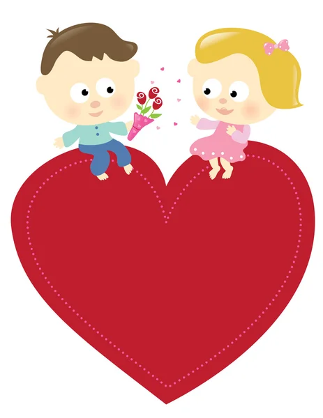 Ρομαντικό ζευγάρι που κάθεται σε μια καρδιά — Διανυσματικό Αρχείο