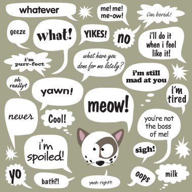 Cat w/ phrases in balloons