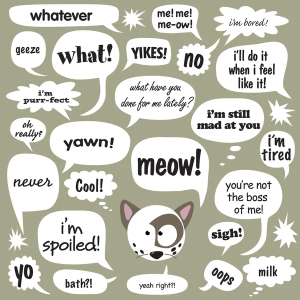 Cat w / phrases in balloons — стоковый вектор