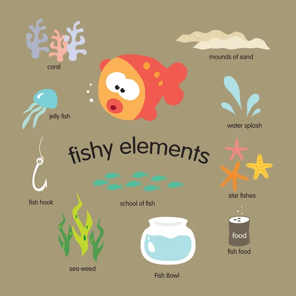 Set di elementi di pesce — Vettoriale Stock