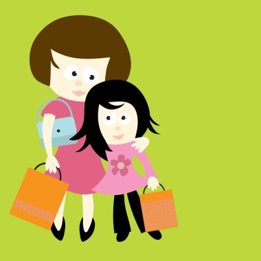 Mother and daughter shopping clipart