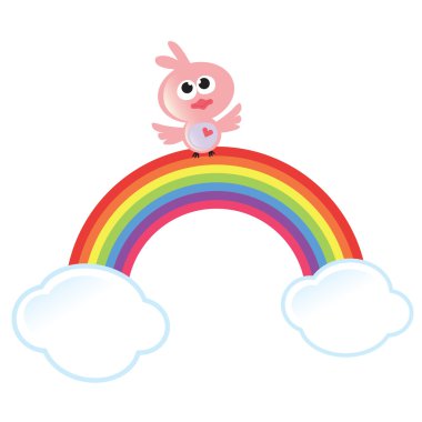 Rainbow, Clouds and Bird clipart