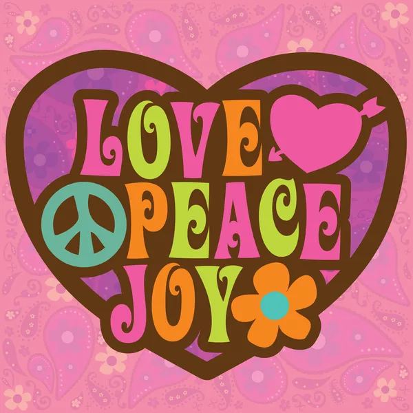 70 년대 사랑 평화 기쁨 디자인 — 스톡 벡터