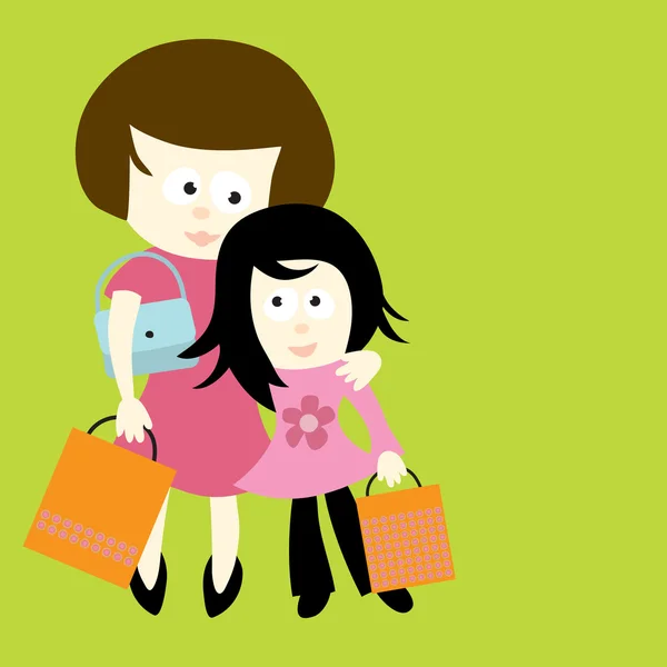 Madre e figlia shopping — Vettoriale Stock
