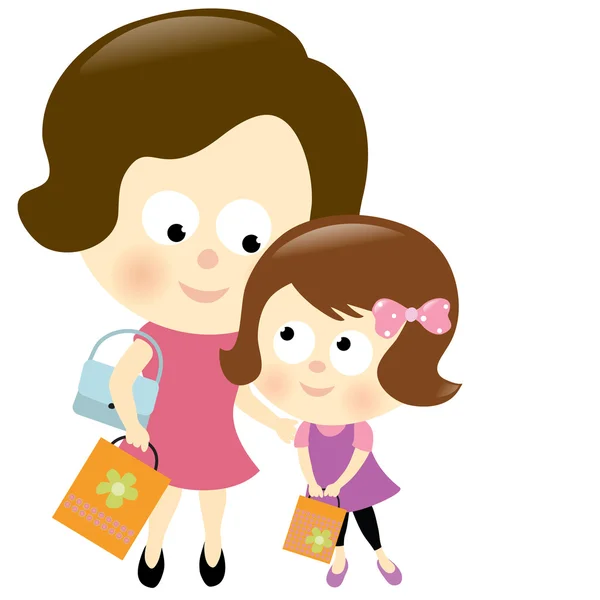 母亲和女儿购物 2 — 图库矢量图片