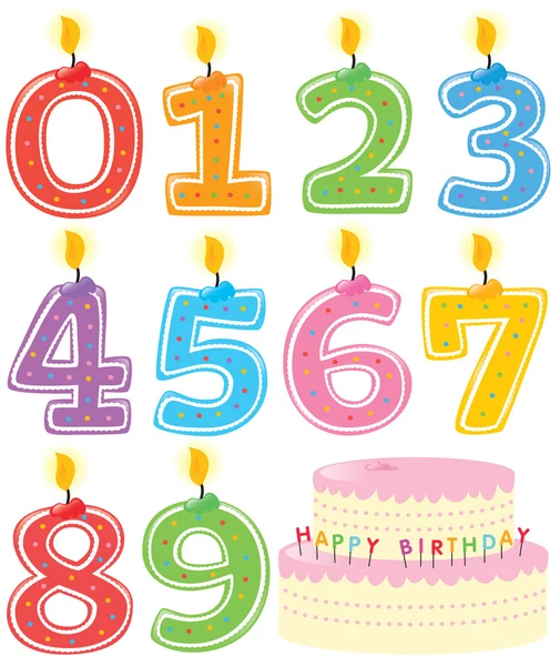 Numbered Candle Set and Cake — Stock Vector