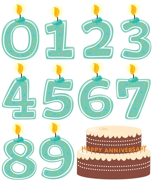 Conjunto de velas numéricas y pastel aislado — Vector de stock